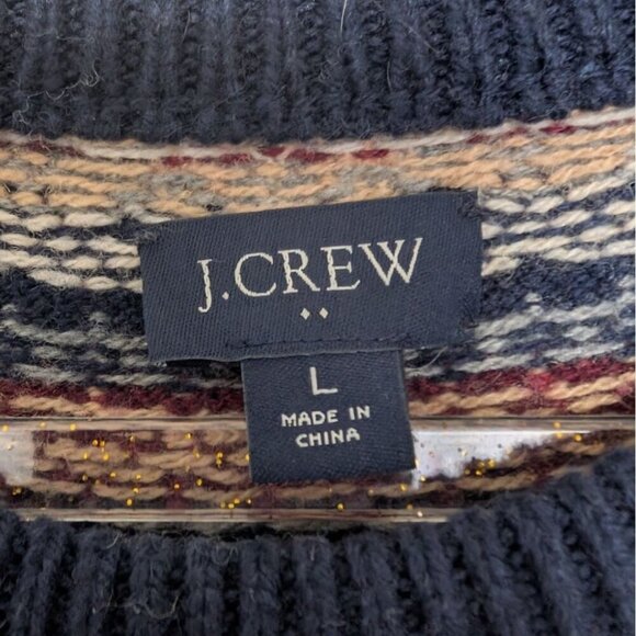 J Crew Factory Fair Isle Sweater Mens Size Large Blue Lambswool Blend Crew Neck - Picture 3 of 8